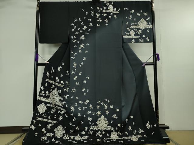 平和屋本店●極上 訪問着 総刺繍 洋花文 暈し染め 金糸 ロング丈 逸品 DZAB8139kh6