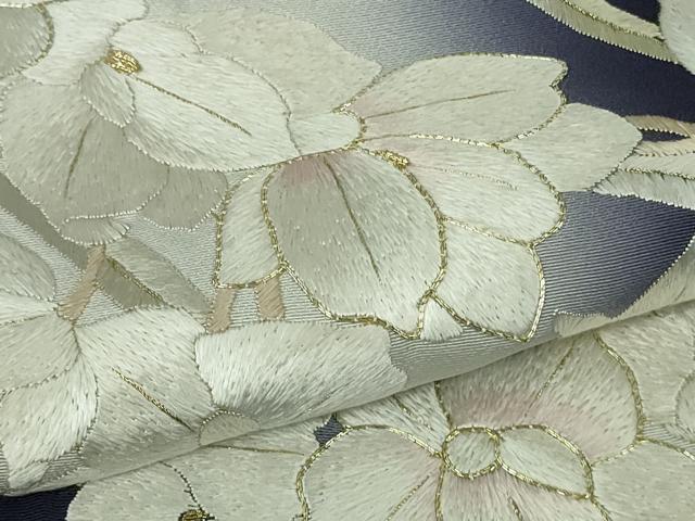 平和屋本店●極上 訪問着 総手刺繍 駒刺繍 胡蝶蘭 鉄紺色地 暈し染め 金糸 ロング丈 逸品 DZAB8140kh6