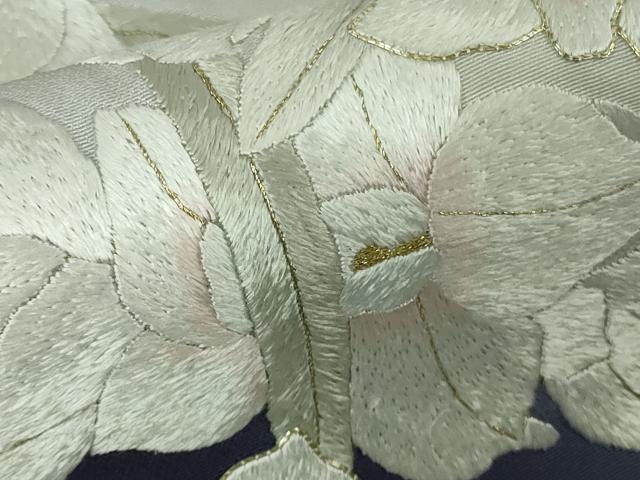 平和屋本店●極上 訪問着 総手刺繍 駒刺繍 胡蝶蘭 鉄紺色地 暈し染め 金糸 ロング丈 逸品 DZAB8140kh6