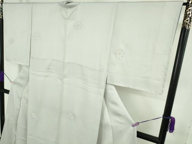 平和屋本店●極上 小紋 総刺繍 花丸文 白梅鼠色地 銀糸 逸品 未使用 DZAB8141kh6