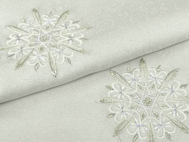 平和屋本店●極上 小紋 総刺繍 花丸文 白梅鼠色地 銀糸 逸品 未使用 DZAB8141kh6