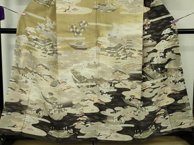 平和屋本店●極上 染織の名門 しょうざん 生紬 訪問着 風景花舟文 暈し染め 証紙付き 逸品 未使用 DZAB8147kh6