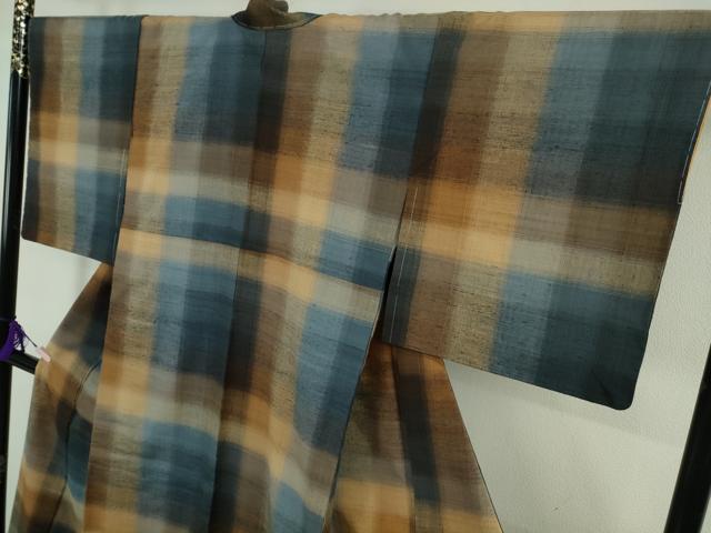 平和屋本店●極上 郡上紬 草木染 宗広ふきゑ作 格子 逸品 未使用 DZAB8150kh6