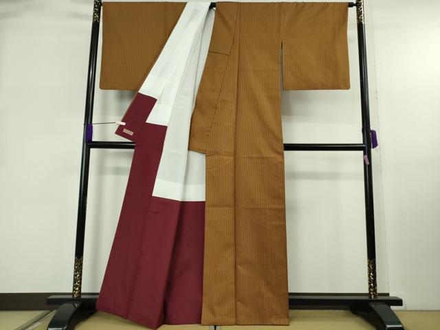 平和屋本店●極上 山下八百子 本場黄八丈 市松綾織 紬 縞 タグ付き 逸品 DZAB8152kh6