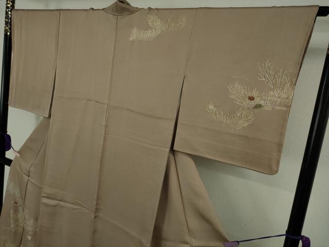 平和屋本店●極上 創業460年・千總 訪問着 刺繍 吹寄せ文 胡桃染色地 金彩 松坂屋扱い 逸品 DZAB8163kh6