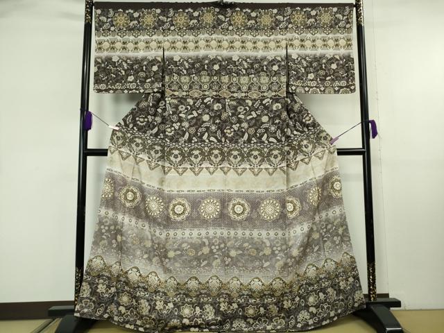 平和屋本店●極上 中国三大刺繍 スワトウ刺繍 汕頭刺繍 総刺繍 訪問着 正倉院花唐草文 暈し染め 金糸 反端付き 逸品 未使用 DZAB8171kh6