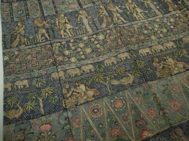 平和屋本店●極上 中国三大刺繍 スワトウ刺繍 汕頭刺繍 総刺繍 訪問着 エジプト壁画文様 象 人物 鳥 金糸 鬼しぼ縮緬 逸品 DZAB8172kh6