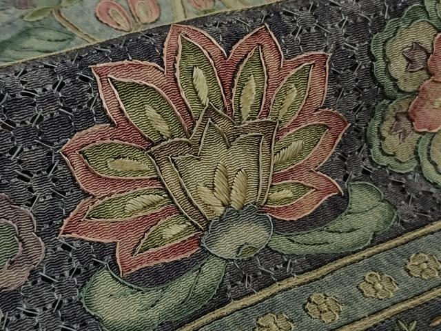 平和屋本店●極上 中国三大刺繍 スワトウ刺繍 汕頭刺繍 総刺繍 訪問着 エジプト壁画文様 象 人物 鳥 金糸 鬼しぼ縮緬 逸品 DZAB8172kh6