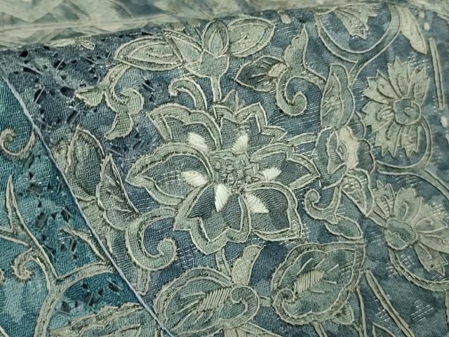 平和屋本店●極上 中国三大刺繍 スワトウ刺繍 汕頭刺繍 訪問着 切嵌花唐草文 金糸 逸品 DZAB8174kh6