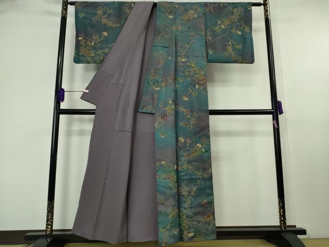 平和屋本店●極上 中国三大刺繍 スワトウ刺繍 汕頭刺繍 総刺繍 小紋 辻が花 葵 暈し染め 金糸 銀通し地 反端付き 逸品 DZAB8175kh6