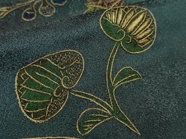 平和屋本店●極上 中国三大刺繍 スワトウ刺繍 汕頭刺繍 総刺繍 小紋 辻が花 葵 暈し染め 金糸 銀通し地 反端付き 逸品 DZAB8175kh6
