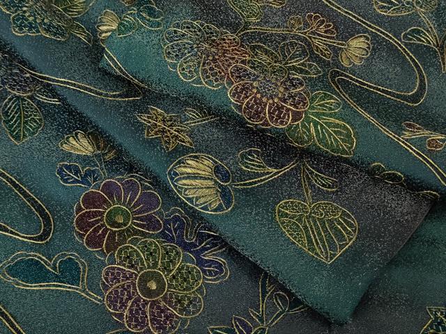 平和屋本店●極上 中国三大刺繍 スワトウ刺繍 汕頭刺繍 総刺繍 小紋 辻が花 葵 暈し染め 金糸 銀通し地 反端付き 逸品 DZAB8175kh6