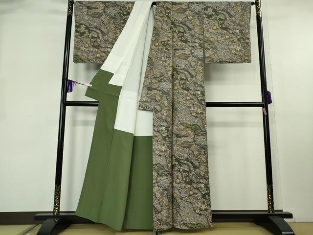 平和屋本店●極上 山岡古都・古都染人 染織美術品 薬墨染 天目織 お召 吉祥花文 逸品 DZAB8176kh6