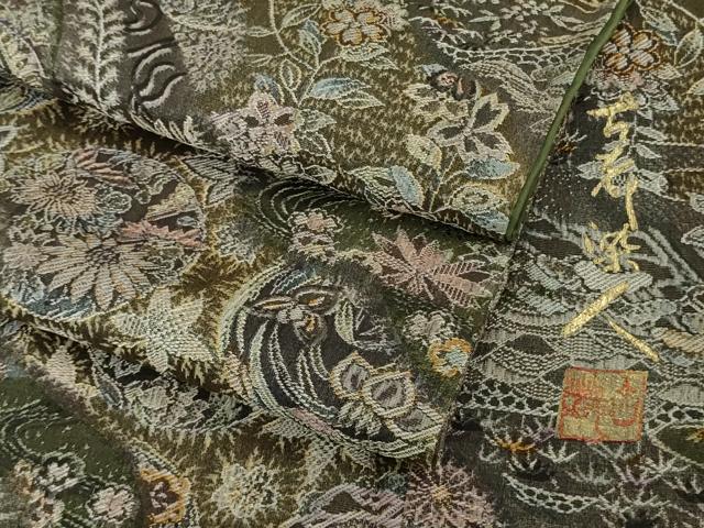 平和屋本店●極上 山岡古都・古都染人 染織美術品 薬墨染 天目織 お召 吉祥花文 逸品 DZAB8176kh6