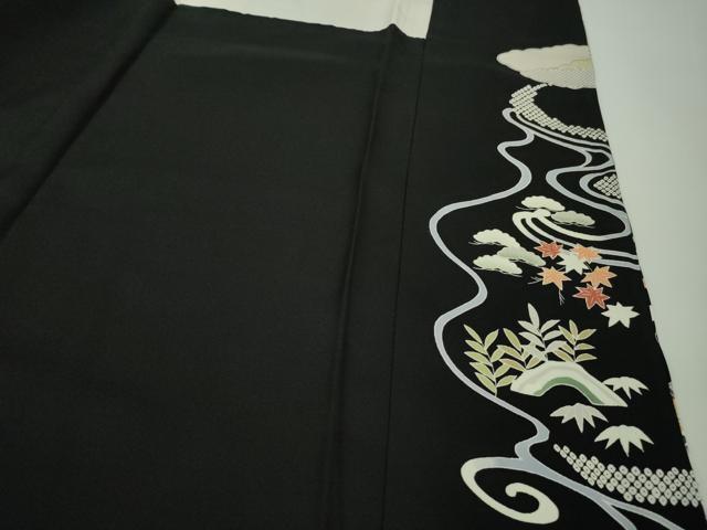 平和屋本店●極上 訪問着 駒刺繍 風景花文 黒地 金彩 逸品 DZAB8182kh6