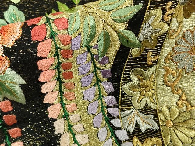 平和屋本店●極上 相良刺繍 総刺繍 お引きずり・引き振袖 結婚式 舞妓 芸妓 駒刺繍 花車 黒地 銀通し地 仮絵羽 逸品 未使用 DZAB8186kh6