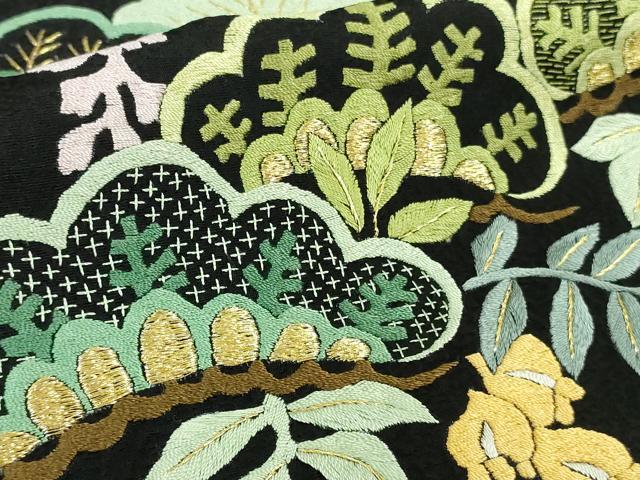 平和屋本店●極上 相良刺繍 総刺繍 お引きずり・引き振袖 結婚式 舞妓 芸妓 衣装 花車 松藤花房 黒地 金糸 仮絵羽 逸品 未使用 DZAB8188kh6