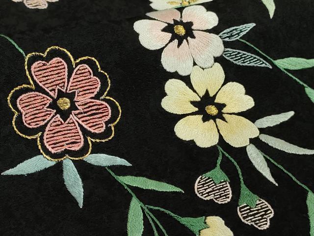 平和屋本店●極上 相良刺繍 総刺繍 お引きずり・引き振袖 結婚式 舞妓 芸妓 衣装 花車 枝垂れ桜 黒地 金糸 仮絵羽 逸品 未使用 DZAB8190kh6