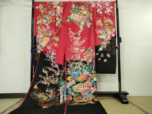 平和屋本店●極上 相良刺繍 総刺繍 お引きずり・引き振袖 結婚式 舞妓 芸妓 衣装 駒刺繍 花車 暈し染 金糸 仮絵羽 逸品 未使用 DZAB8191kh6