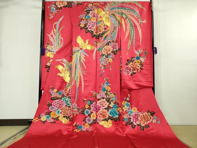平和屋本店●極上 相良刺繍 総刺繍 色打掛 和装 婚礼 結婚式 花嫁 神社挙式 駒刺繍 鳳凰 花車 金銀糸 仮絵羽 逸品 未使用 DZAB8193kh6