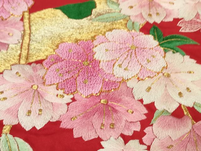 平和屋本店●極上 相良刺繍 総刺繍 色打掛 和装 婚礼 結婚式 花嫁 神社挙式 駒刺繍 枝桜 金糸 仮絵羽 逸品 未使用 DZAB8194kh6