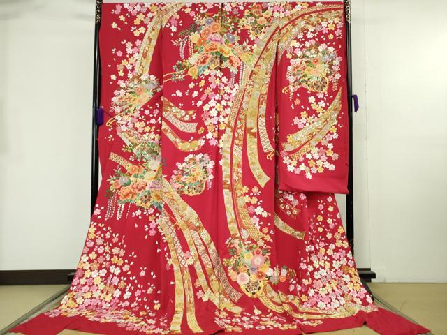 平和屋本店●極上 相良刺繍 総刺繍 お引きずり・引き振袖 和装 結婚式 舞妓 芸妓 衣装 駒刺繍 花車 金銀糸 仮絵羽 逸品 未使用 DZAB8195kh6
