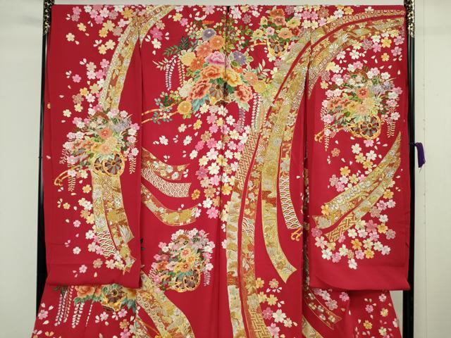 平和屋本店●極上 相良刺繍 総刺繍 お引きずり・引き振袖 和装 結婚式 舞妓 芸妓 衣装 駒刺繍 花車 金銀糸 仮絵羽 逸品 未使用 DZAB8195kh6