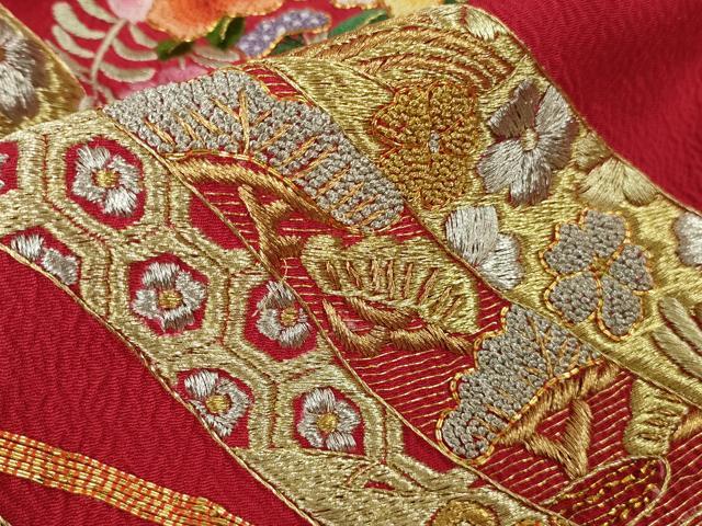 平和屋本店●極上 相良刺繍 総刺繍 お引きずり・引き振袖 和装 結婚式 舞妓 芸妓 衣装 駒刺繍 花車 金銀糸 仮絵羽 逸品 未使用 DZAB8195kh6