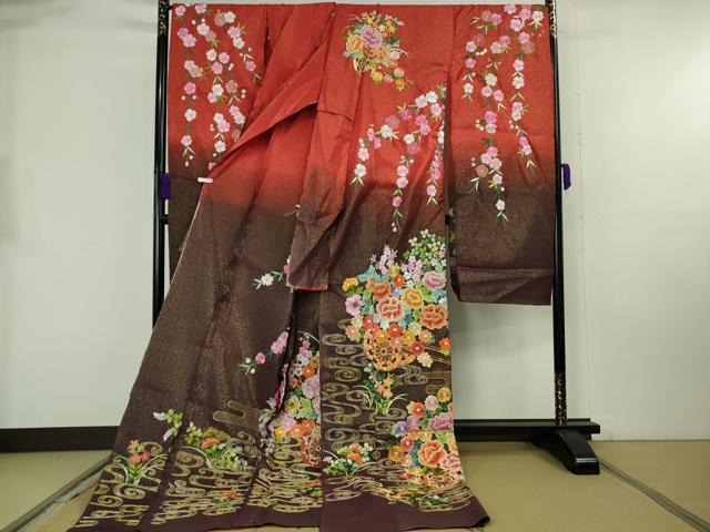 平和屋本店●極上 相良刺繍 総刺繍 お引きずり・引振袖 和装 結婚式 舞妓 芸妓 駒刺繍 花車 金糸 金通し地 仮絵羽 逸品 未使用 DZAB8197kh6