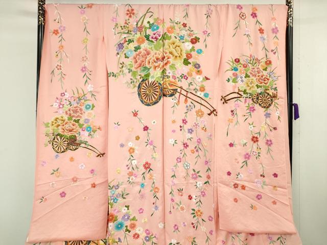 平和屋本店●極上 相良刺繍 総刺繍 お引きずり・引き振袖 和装 結婚式 舞妓 芸妓 衣装 駒刺繍 花車 金糸 仮絵羽 逸品 未使用DZAB8199kh6