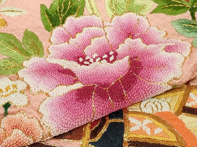 平和屋本店●極上 相良刺繍 総刺繍 お引きずり・引き振袖 和装 結婚式 舞妓 芸妓 衣装 駒刺繍 花車 金糸 仮絵羽 逸品 未使用DZAB8199kh6