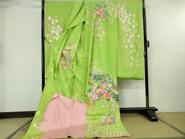 平和屋本店●極上 相良刺繍 総刺繍 お引きずり・引き振袖 和装 結婚式 舞妓 芸妓 衣装 花車 鬘帯 舞桜 金糸 仮絵羽 逸品 未使用DZAB8204kh6