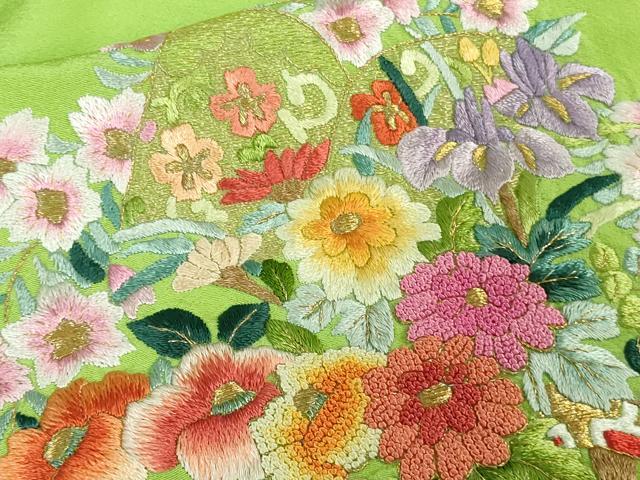 平和屋本店●極上 相良刺繍 総刺繍 お引きずり・引き振袖 和装 結婚式 舞妓 芸妓 衣装 花車 鬘帯 舞桜 金糸 仮絵羽 逸品 未使用DZAB8204kh6