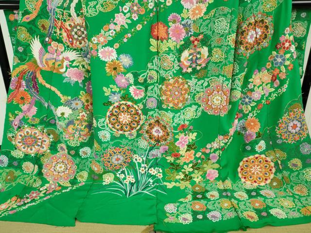 平和屋本店●極上 相良刺繍 総刺繍 お引きずり・引振袖 和装 結婚式 舞妓 芸妓 衣装 駒刺繍 鳳凰花文 金糸 仮絵羽 逸品 未使用DZAB8205kh6
