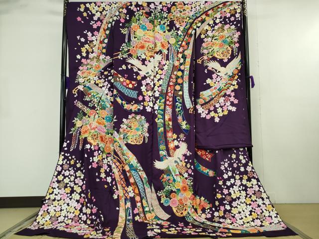 平和屋本店●極上 相良刺繍 総刺繍 お引きずり・引き振袖 和装 結婚式 舞妓 芸妓 衣装 駒刺繍 花車 金糸 仮絵羽 逸品 未使用DZAB8208kh6