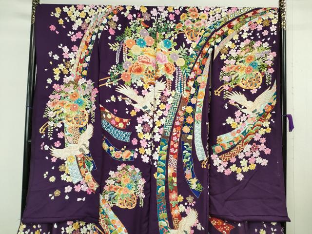 平和屋本店●極上 相良刺繍 総刺繍 お引きずり・引き振袖 和装 結婚式 舞妓 芸妓 衣装 駒刺繍 花車 金糸 仮絵羽 逸品 未使用DZAB8208kh6