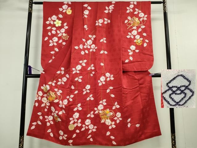 平和屋本店∵極上 創業460年・千總 女の子 十三参り 子供 祝着 振袖 刺繍 糸車 舞花 金彩 逸品 DZAB8210kh6