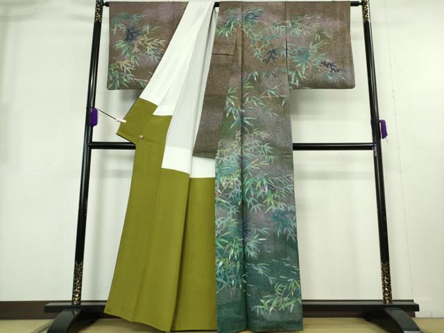 平和屋本店●極上 漆工芸作家 金森一博 訪問着 笹竹文 暈し染め 銀糸 さが美扱い 逸品 DZAB8221kh6
