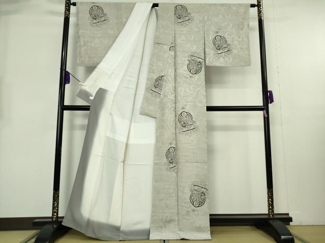 平和屋本店●極上 小紋 仏画 菩薩 獅子 乱菊地紋 灰白色地 逸品 DZAB8223kh6