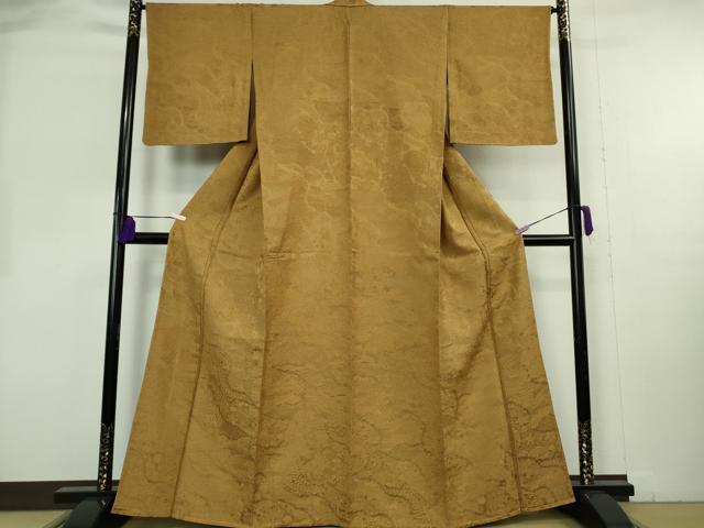 平和屋着物▽極上 山岡古都・古都染人 染織美術品 薬墨染 天目織 お召 単衣 竹炭 吉祥花地紋 ほていや扱い 反端付き 逸品 DZAB8231kh6