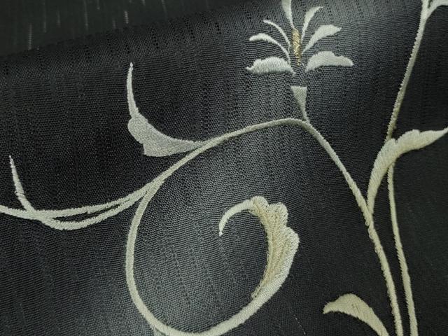 平和屋本店*極上 夏物 訪問着 刺繍 雨縞紋紗 花唐草文 暈し染め 黒地 銀糸 ロング丈 逸品 未使用 DZAB8233kh6
