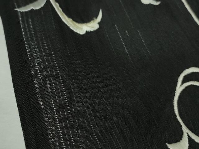 平和屋本店*極上 夏物 訪問着 刺繍 雨縞紋紗 花唐草文 暈し染め 黒地 銀糸 ロング丈 逸品 未使用 DZAB8233kh6