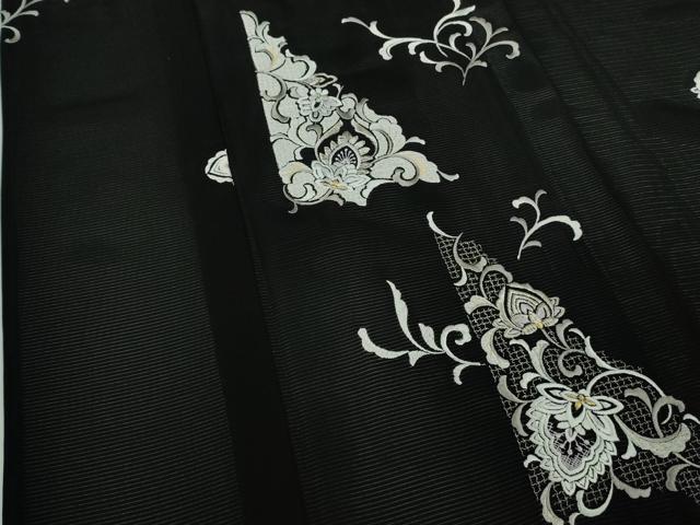 平和屋本店*極上 夏物 訪問着 絽 総刺繍 洋花文 黒地 金銀糸 ロング丈 逸品 未使用 DZAB8234kh6