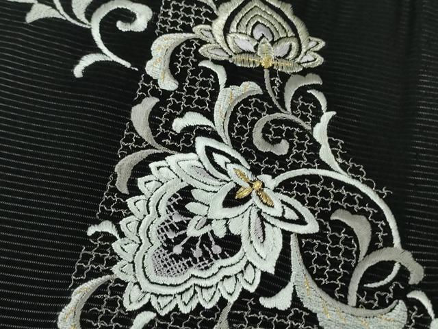 平和屋本店*極上 夏物 訪問着 絽 総刺繍 洋花文 黒地 金銀糸 ロング丈 逸品 未使用 DZAB8234kh6