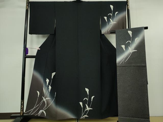 平和屋本店●極上 京都の名門ブランド 銀花仙 訪問着・袋帯セット カラー 黒地 暈し染め 銀彩 逸品 DZAB8236kh6