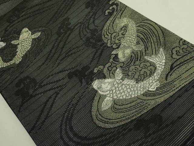 平和屋着物*極上 夏物 六通柄袋帯 鯉 コイ 黒地 金糸 逸品 DZAB8252kh6
