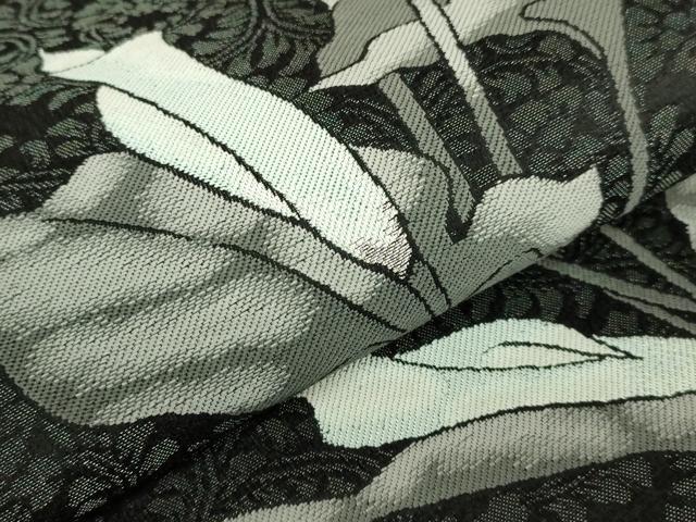 平和屋着物*極上 夏物 世界的友禅作家 千地泰弘 九寸開き名古屋帯 百合 黒地 銀糸 逸品 DZAB8277kh6