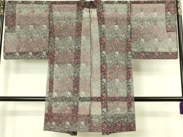 平和屋本店∞極上 長羽織 スリーシーズン 春夏秋 塵除け オーガンジー 刺繍 花唐草 黒地 逸品 未使用 DZAB8298kh6
