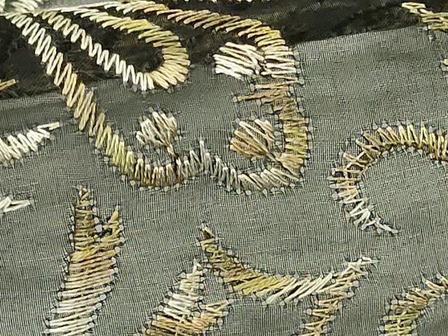 平和屋本店∞極上 BANKANわものや 長羽織 スリーシーズン 春夏秋 塵除け オーガンジー 刺繍 唐草文 黒地 残布付 逸品 DZAB8299kh6