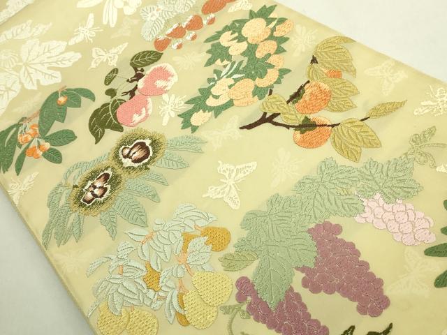 平和屋本店●極上 皇室・伊勢神宮御用 御御帯 山口美術織物 山口弘躬 太鼓柄袋帯 唐織 四季果実文 冊子・共箱付 逸品 DZAB8308kh6